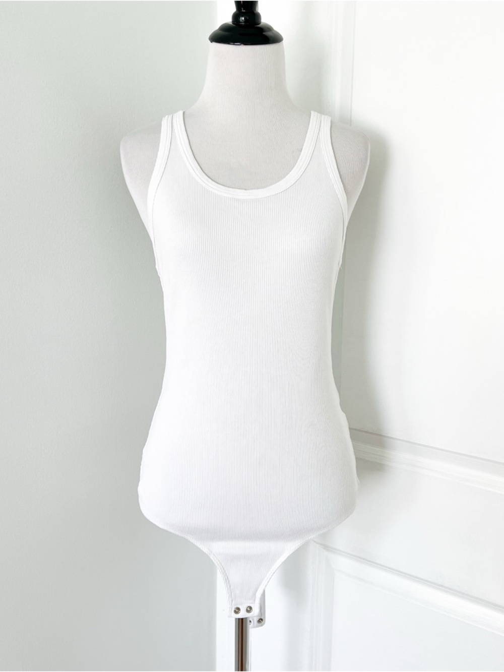AMO White Ribbed Tank Bodysuit - Medium